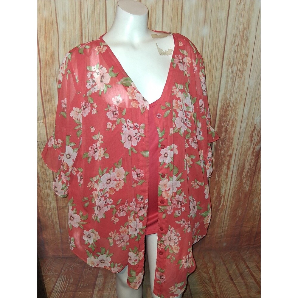 NWT AGB Multicolor Floral Short Sleeve Button Up Blouse Sz 2X